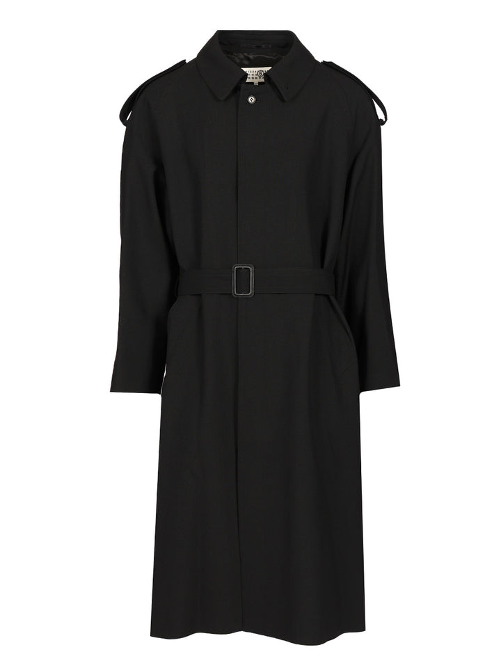Mm6 Maison Margiela Wool Trench Coat Coats - Black | 1a9165ca40532b98f7f48e7e0f3646fa3626dd6d