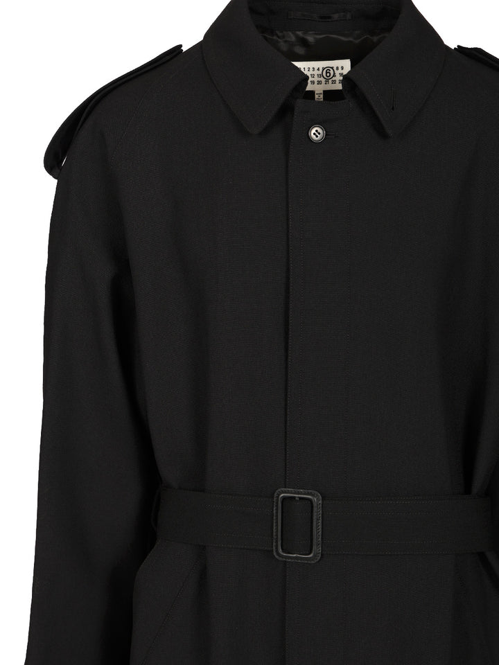 Mm6 Maison Margiela Wool Trench Coat Coats - Black | 6367a66b0f902c37a1b383af255e26154e1a39d6
