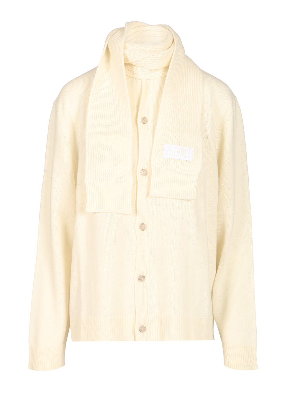 Mm6 Maison Margiela Wool Blend Cardigan Knitwear - White | cc794fe3c66df19ace6d850bdd9aef46670723bf