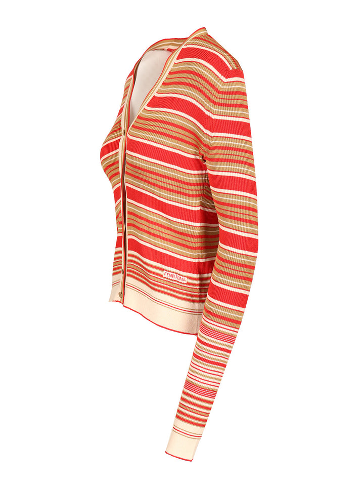 Fendi Striped Silk And Cotton Cardigan Knitwear - Red | e288abf0ab53da5864efa148ba76f15d950566f6