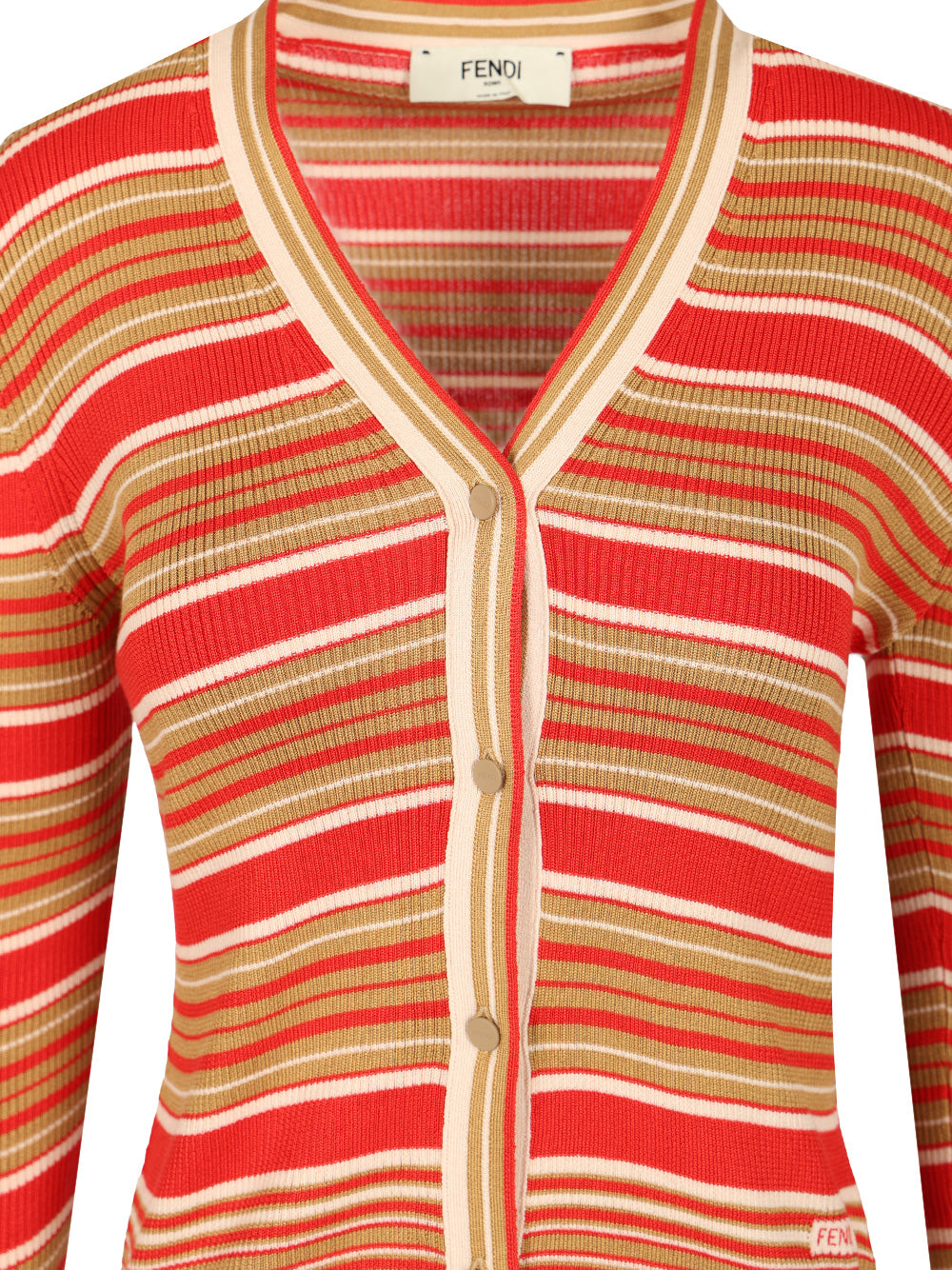 Fendi Striped Silk And Cotton Cardigan Knitwear - Red | 1ca1a7e67403ef2fdbcd03be0b92735dbc61a44d