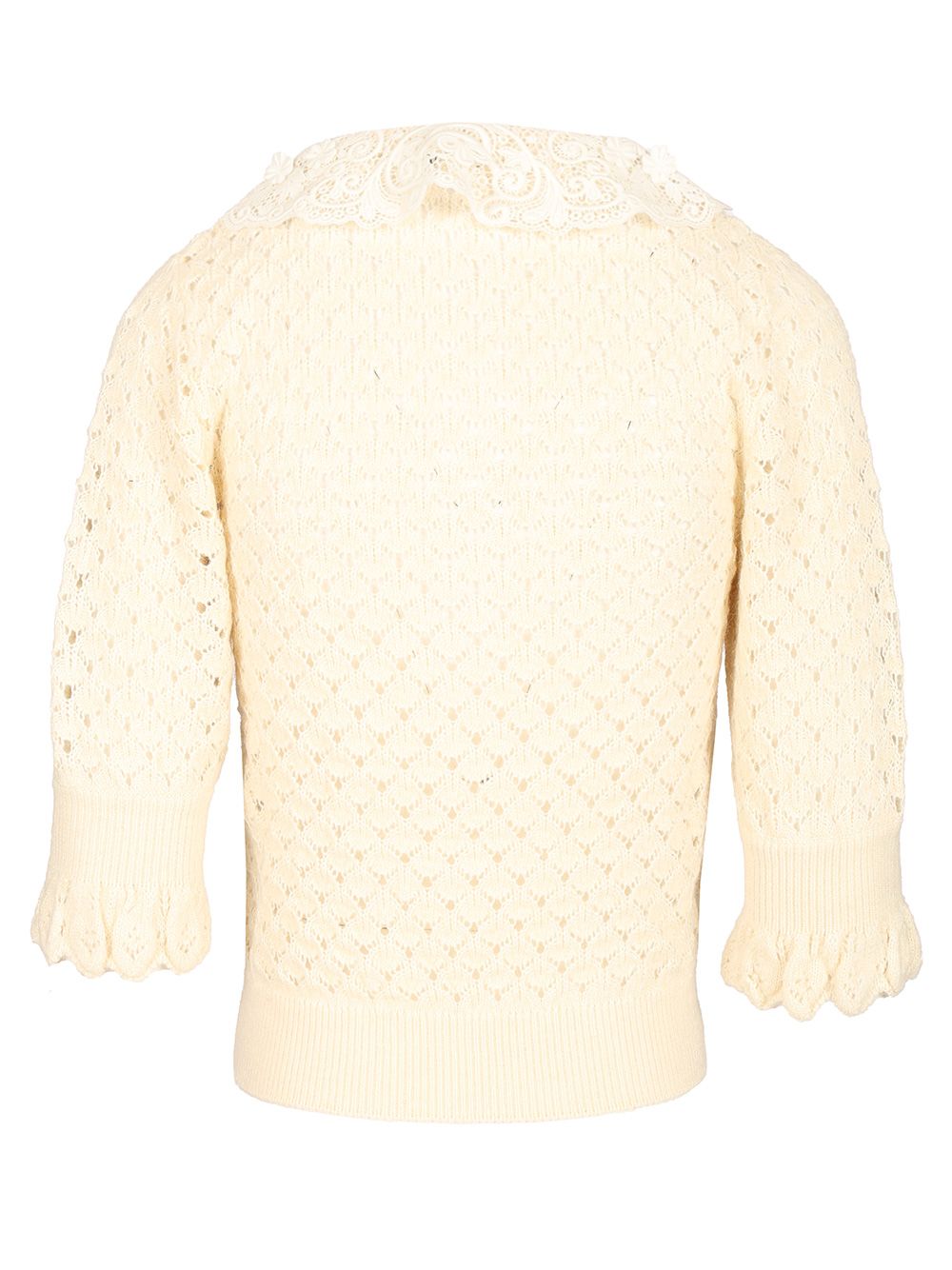 Chloe' Pointelle Mungit Crew Neck Knitwear - White | 39c1fcd69a5f13027ff4cb81cd8f41a83590c948