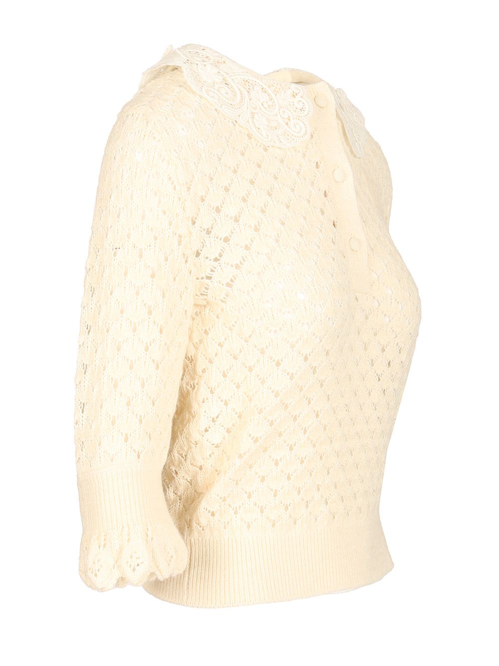 Chloe' Pointelle Mungit Crew Neck Knitwear - White | a0aed0443c97975998ad38307793af3e23f4b6a3