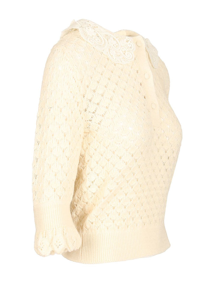 Chloe' Pointelle Mungit Crew Neck Knitwear - White | a0aed0443c97975998ad38307793af3e23f4b6a3