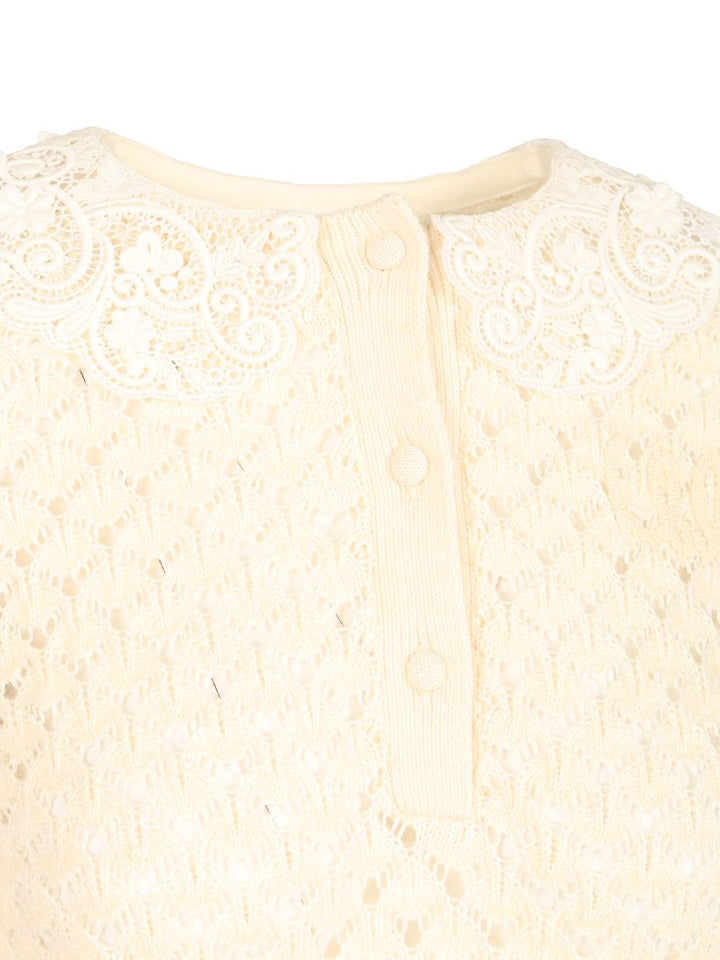Chloe' Pointelle Mungit Crew Neck Knitwear - White | 43ab24d262534a5ca995ded97eb3498860b4a7b9