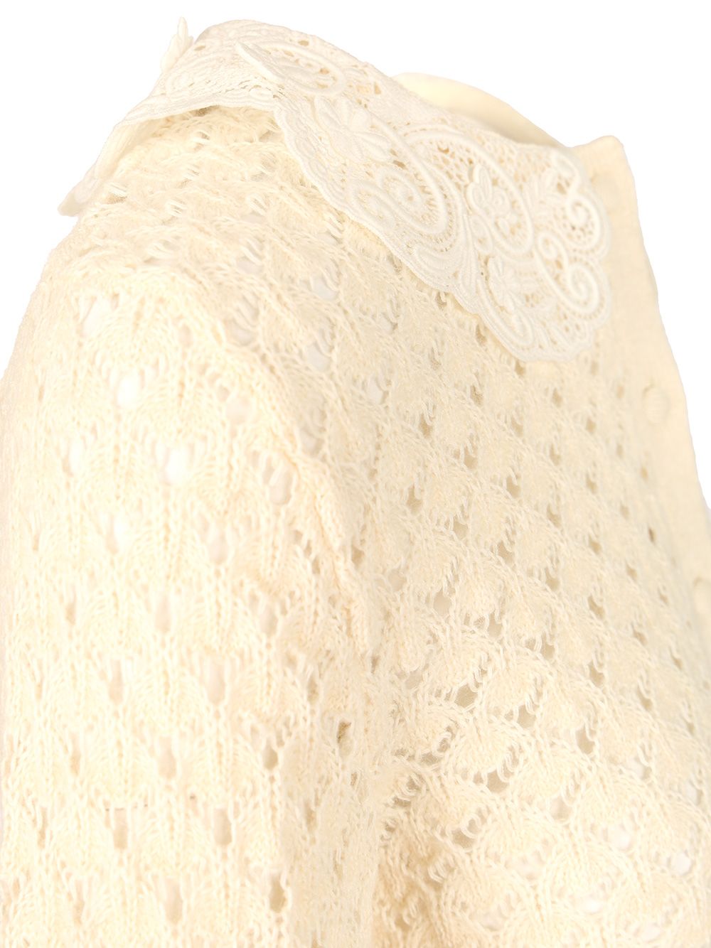 Chloe' Pointelle Mungit Crew Neck Knitwear - White | 781187abacb75af7f5306662a0945f9b4ed9f80c