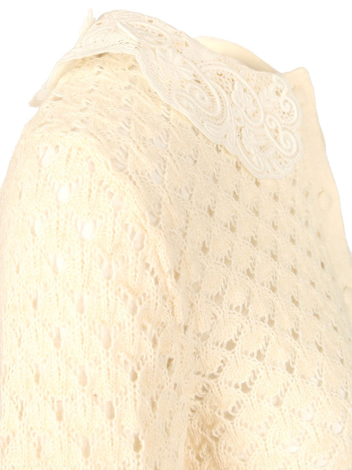 Chloe' Pointelle Mungit Crew Neck Knitwear - White | 781187abacb75af7f5306662a0945f9b4ed9f80c