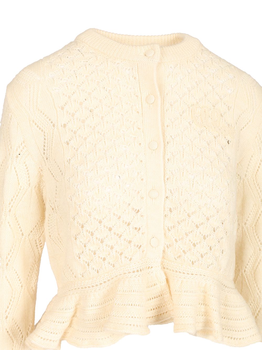 Chloe' Cardigan With Logo And Ruffle Knitwear - White | 6ade12c5e7dcd9904e14fa478129d01691159840