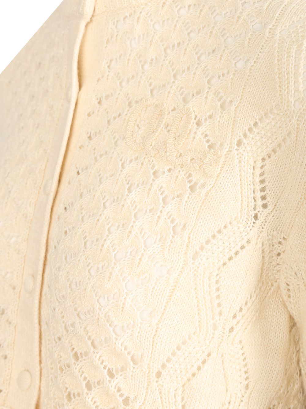 Chloe' Cardigan With Logo And Ruffle Knitwear - White | 5c0ec62e45eae4b38623933715ca7bca5135f0d9