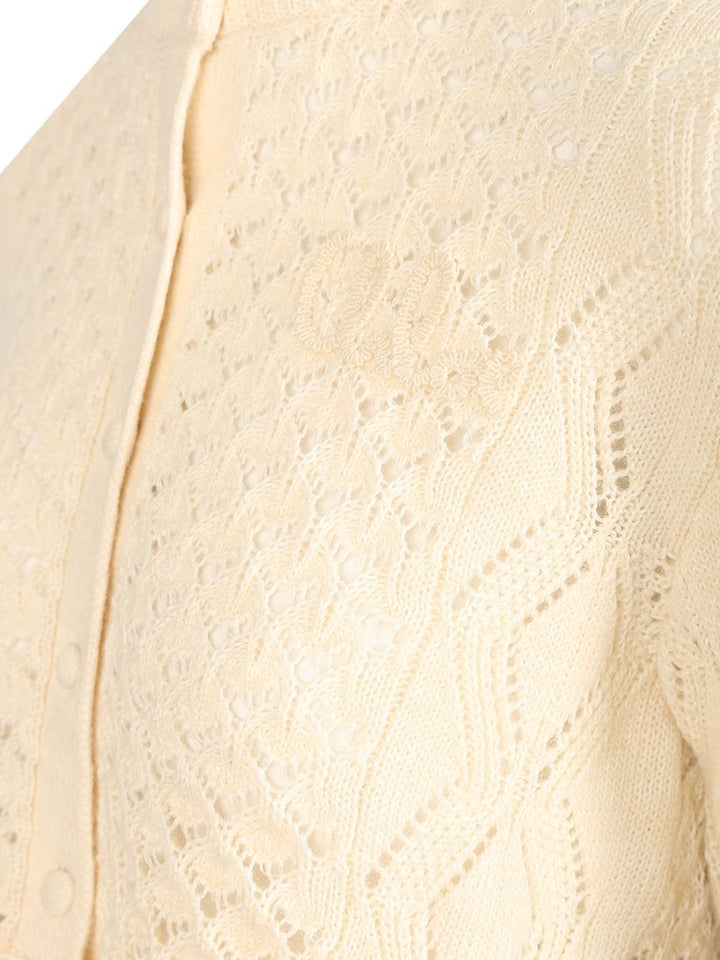 Chloe' Cardigan With Logo And Ruffle Knitwear - White | 5c0ec62e45eae4b38623933715ca7bca5135f0d9