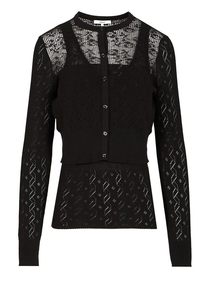 Chloe' Twin Set In Cotton Knit Knitwear - Black | 94ea15468698d1ca5049ec7600be17a6d76bc58c