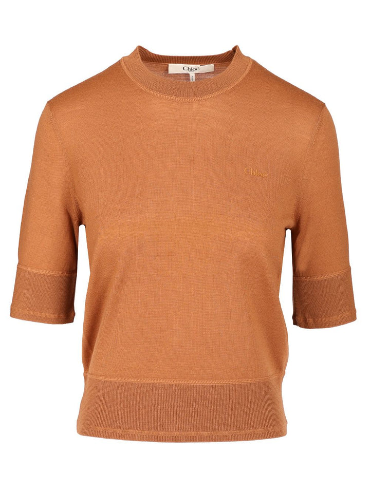 Chloe' Short-Sleeved Sweater Knitwear - Brown | cbfcf545283dc5e86d11e2102734c46fd635142e