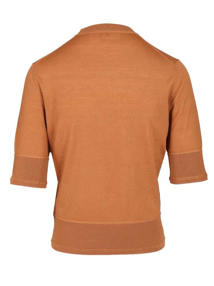 Chloe' Short-Sleeved Sweater Knitwear - Brown | 2852525ac0445ce10afcb8c0216f3efa18ffb389