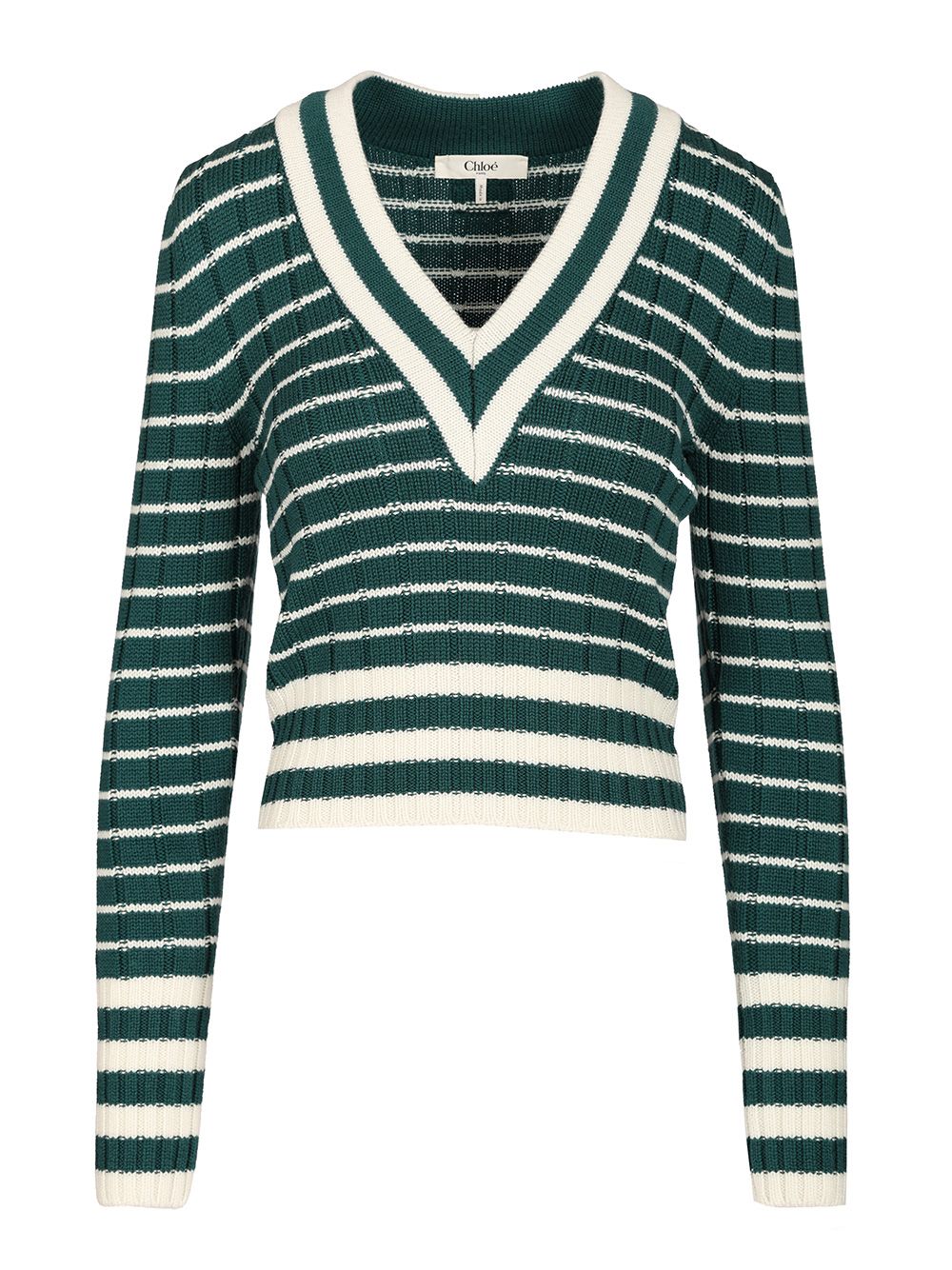 Chloe' Fitted V-Neck Sweater Knitwear - Green | 09c3a046a884ed22088f59afa0bd2e4667fd05fe