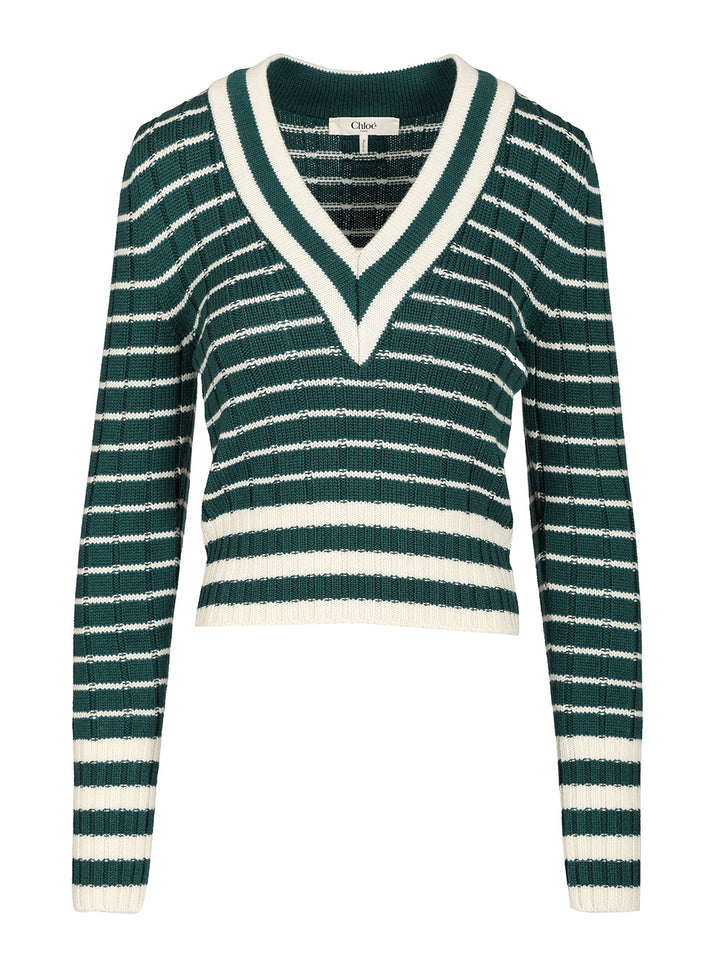 Chloe' Fitted V-Neck Sweater Knitwear - Green | 59b0e341d89db808fc29e468acf9dd832982c9a0