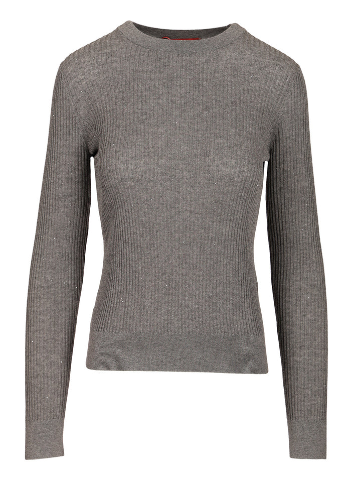 Max Mara Studio Wool And Silk Sequin Sweater Knitwear - Grey | dfd85f03a706243418c3231ef5ab6ee866253d33