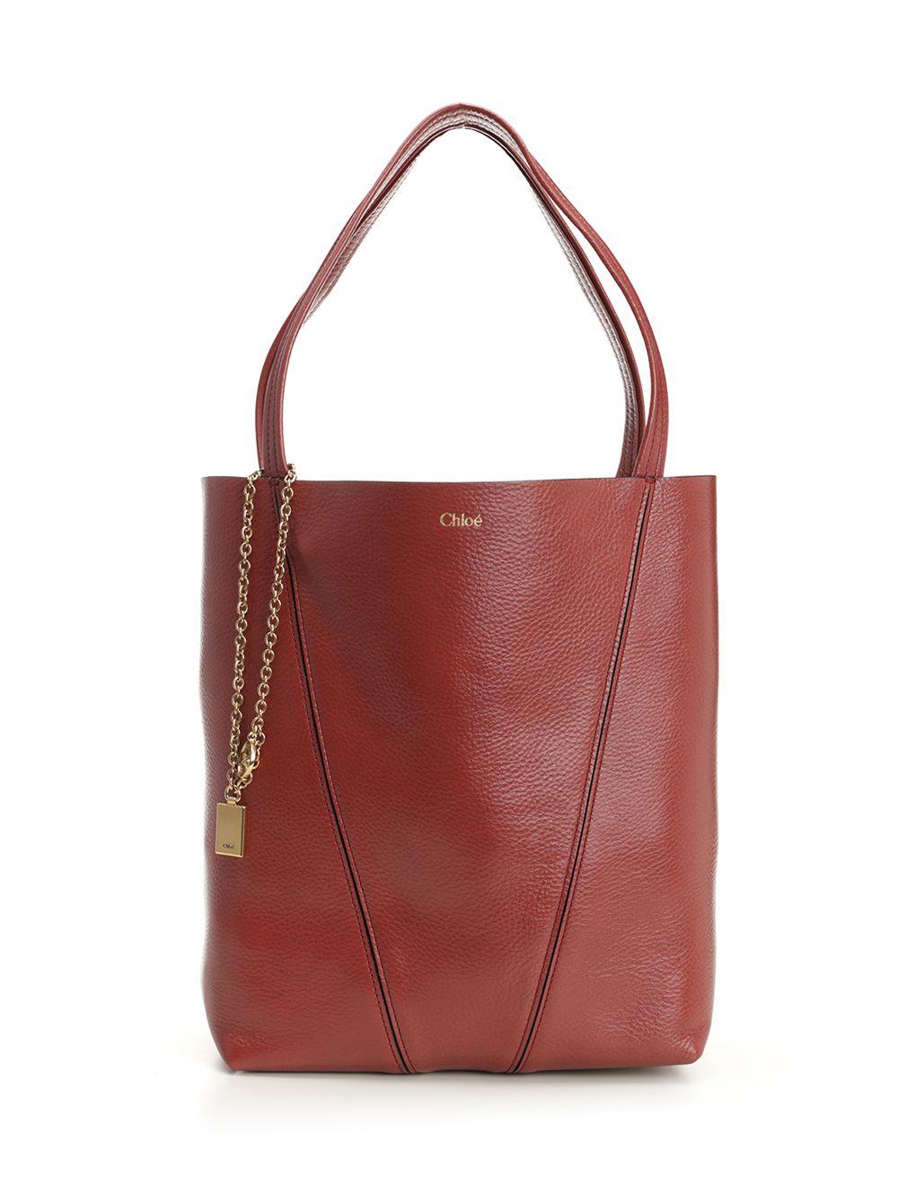 Chloe' Chloé Spin Large Hammered Leather Tote Bag Handbags - Brown | 10ce22ac8e39643e4d520f60c2aeaab1f21bb9fe