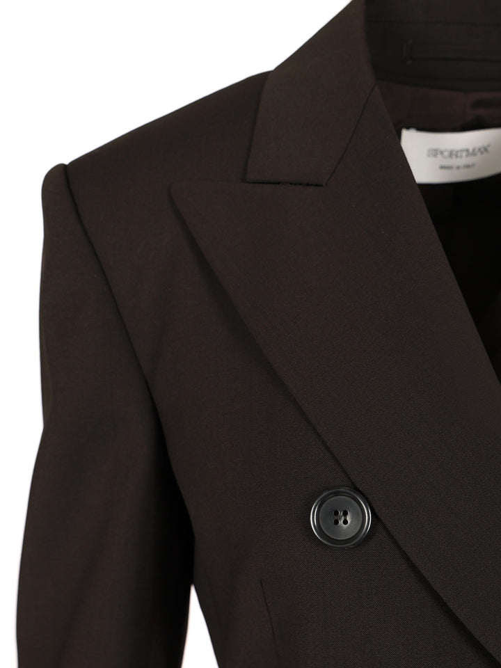 Sportmax Double-Breasted Tailored Blazer Jackets - Brown | 50fa6e5b2e07fc471eb6d768109c69fca4627aef