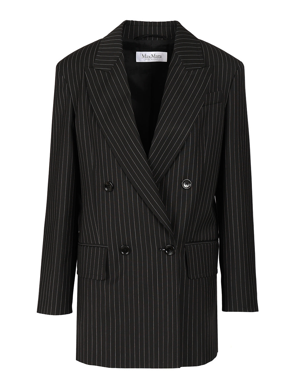 Max Mara Double-Breasted Blazer In Pinstriped Wool Jackets - Black | 25715864b803fc6fad5da3d5e6bb2dcaf55abb04