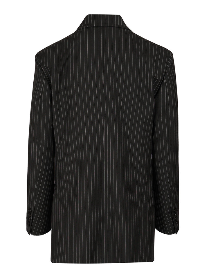 Max Mara Double-Breasted Blazer In Pinstriped Wool Jackets - Black | 3cc32f31dde68342c6812196e0bdd33e489033f7
