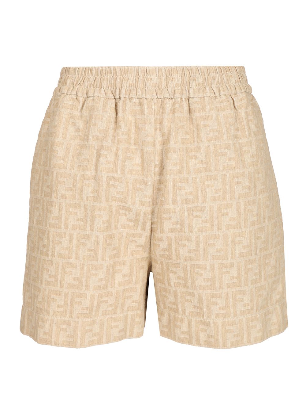 Fendi Ff Chambray Shorts Trousers - Beige | c3d81348d98d09fe399b7df24d534b9b40897af3