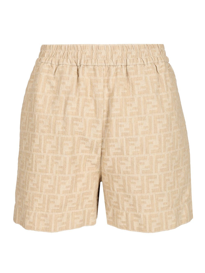 Fendi Ff Chambray Shorts Trousers - Beige | c3d81348d98d09fe399b7df24d534b9b40897af3