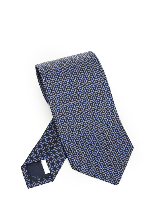 Silk Tie With Gancini And Hearts Print Ties And Bow Ties Blue