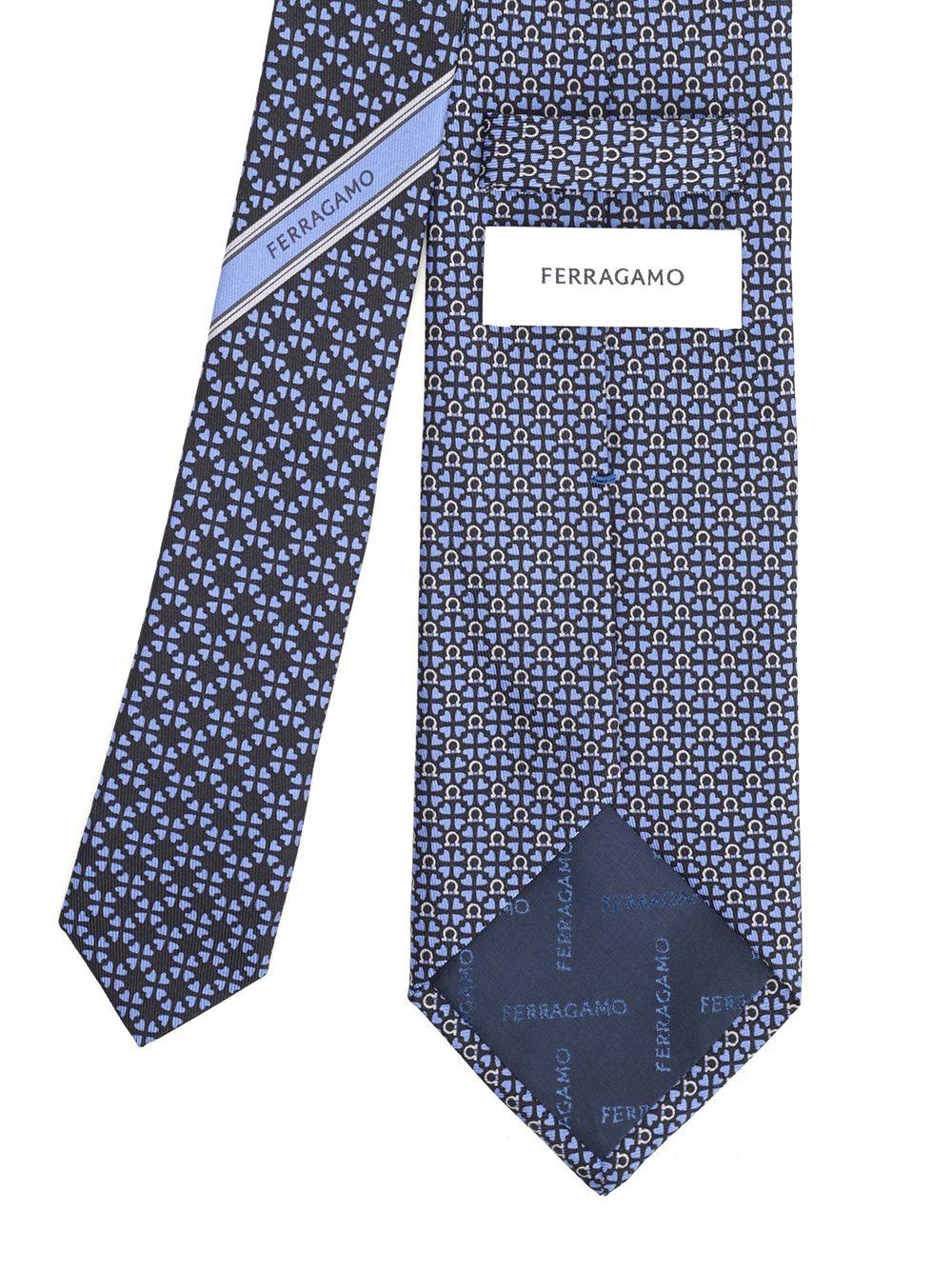 Ferragamo Silk Tie With Gancini And Hearts Print Ties And Bow Ties - Blue | 95f7b3408ad580f5a9443e50b3b674479968b591