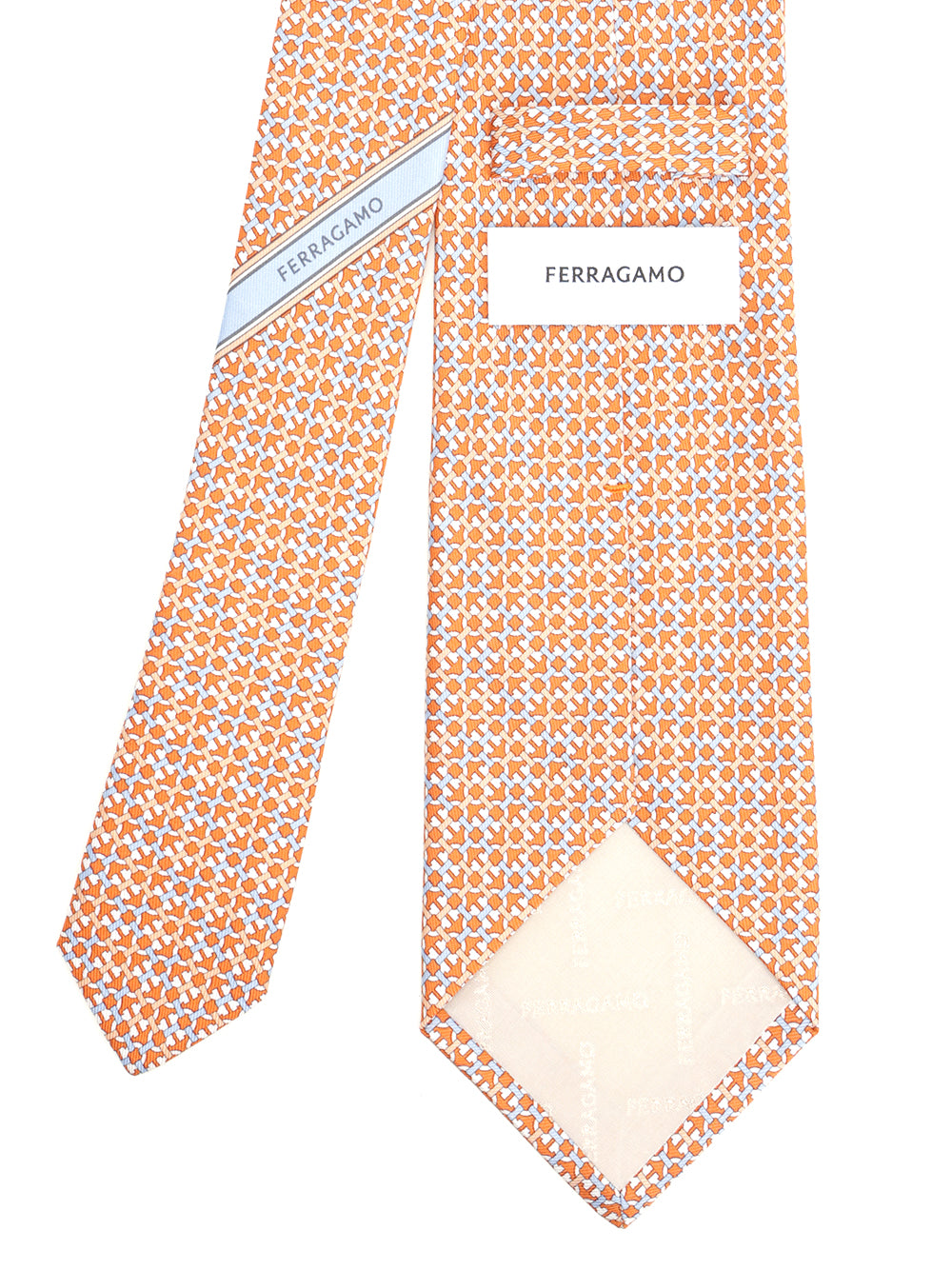 Ferragamo Gancini Print Silk Tie Ties And Bow Ties - Orange | 664ad4364c276f555930e939842b63a206245050