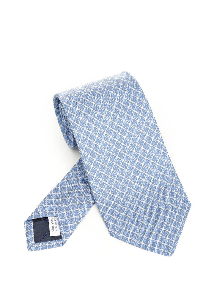 Ferragamo Vara Plaque Print Silk Tie Ties And Bow Ties - Light blue | cc16f4c99c792a5a81353c1b2a2ab122fb2ceb6e
