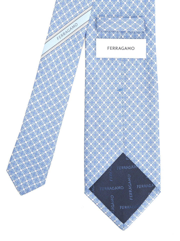 Ferragamo Vara Plaque Print Silk Tie Ties And Bow Ties - Light blue | 95d99711e2b28d8cf6910a184c1440755a1e343b