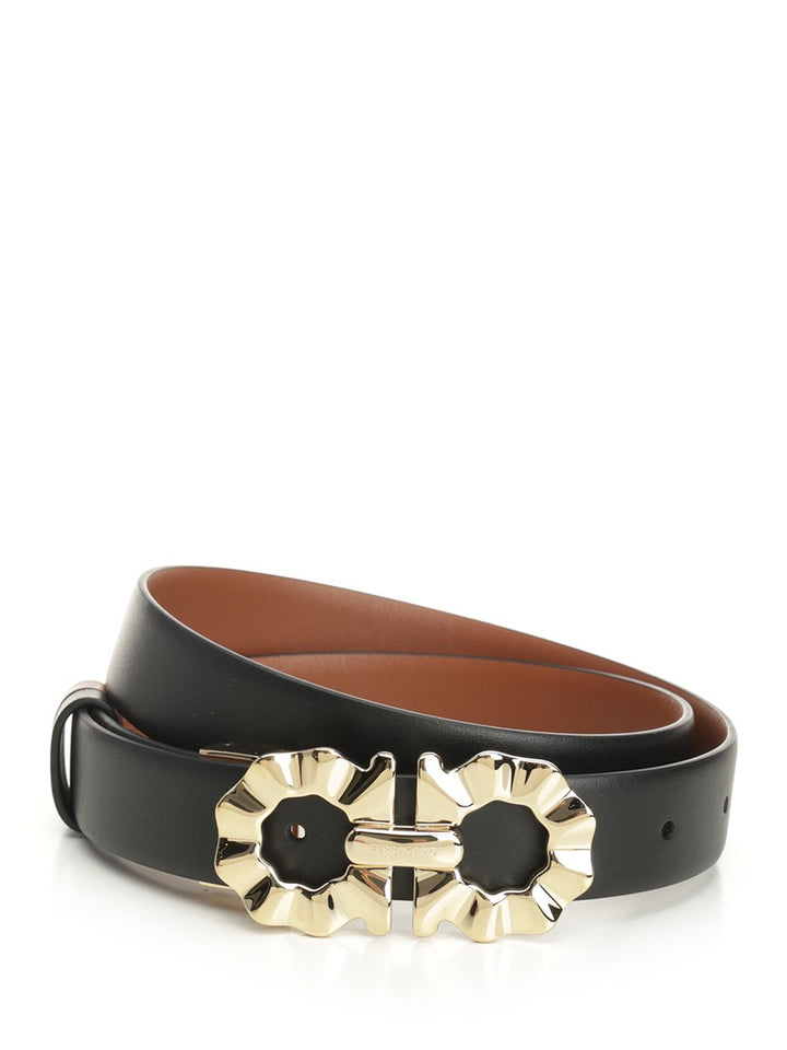 Ferragamo Belt With Shaped Gancini Belts - Black | 68e0b2db5956adad0b0b4db7d676e57b4573a054