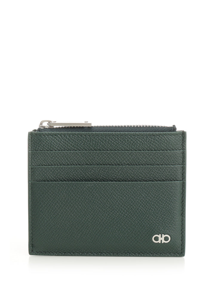 Ferragamo Card Holder With Zip Wallets - Green | e34b3710f8d33b25a6f25beab8f1ae60c632cdab