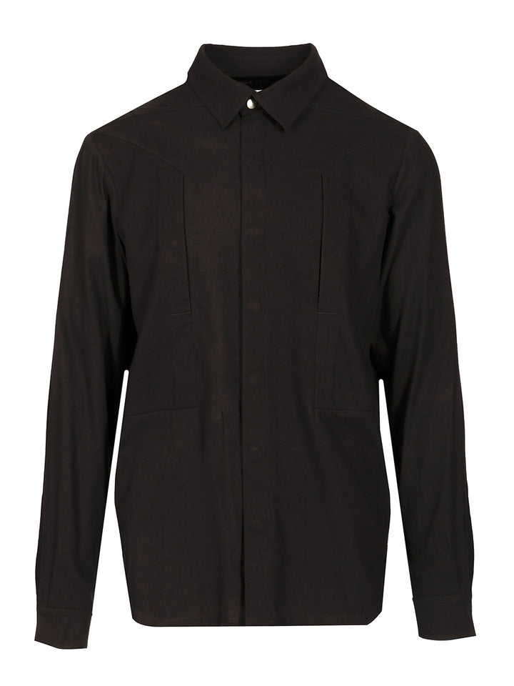Rick Owens Cotton And Wool Overshirt Shirts - Black | 9030f24cf9c96644fa8d46c582d8ae40ea6a3fea