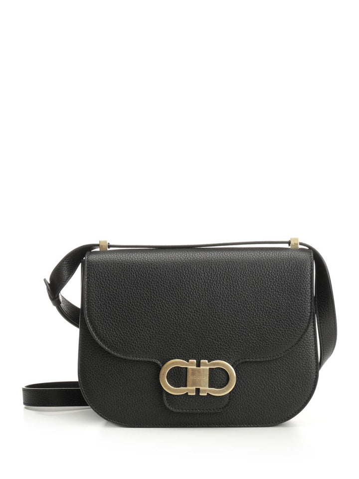 Ferragamo Double Gancini Shoulder Bags - Black | 40bd8c9d192a04d85127a17b680754263c2d09b1