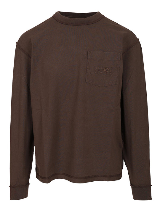 Long-Sleeved Cotton T-Shirt Sweatshirts Brown