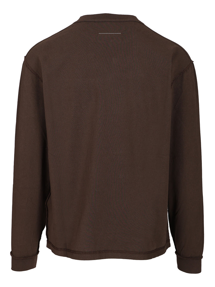 Mm6 Maison Margiela Long-Sleeved Cotton T-Shirt Sweatshirts - Brown | fbcb747ca27817070246a179facd4e7441791b28