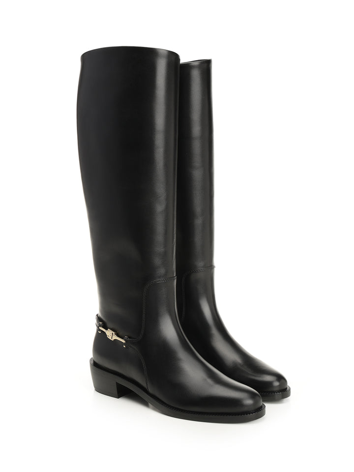 Ferragamo Boot With F Buckle Boots - Black | fbb45a287a36888c6e9f65a821392b97cb2147a7