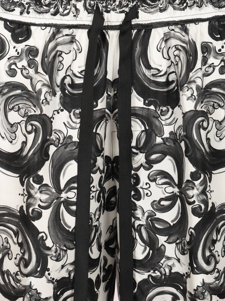 Dolce & Gabbana Bermuda Shorts In Silk With Majolica Print Trousers - Black | 8235acc594f047d6f5c13c0c3a9facee8843189d