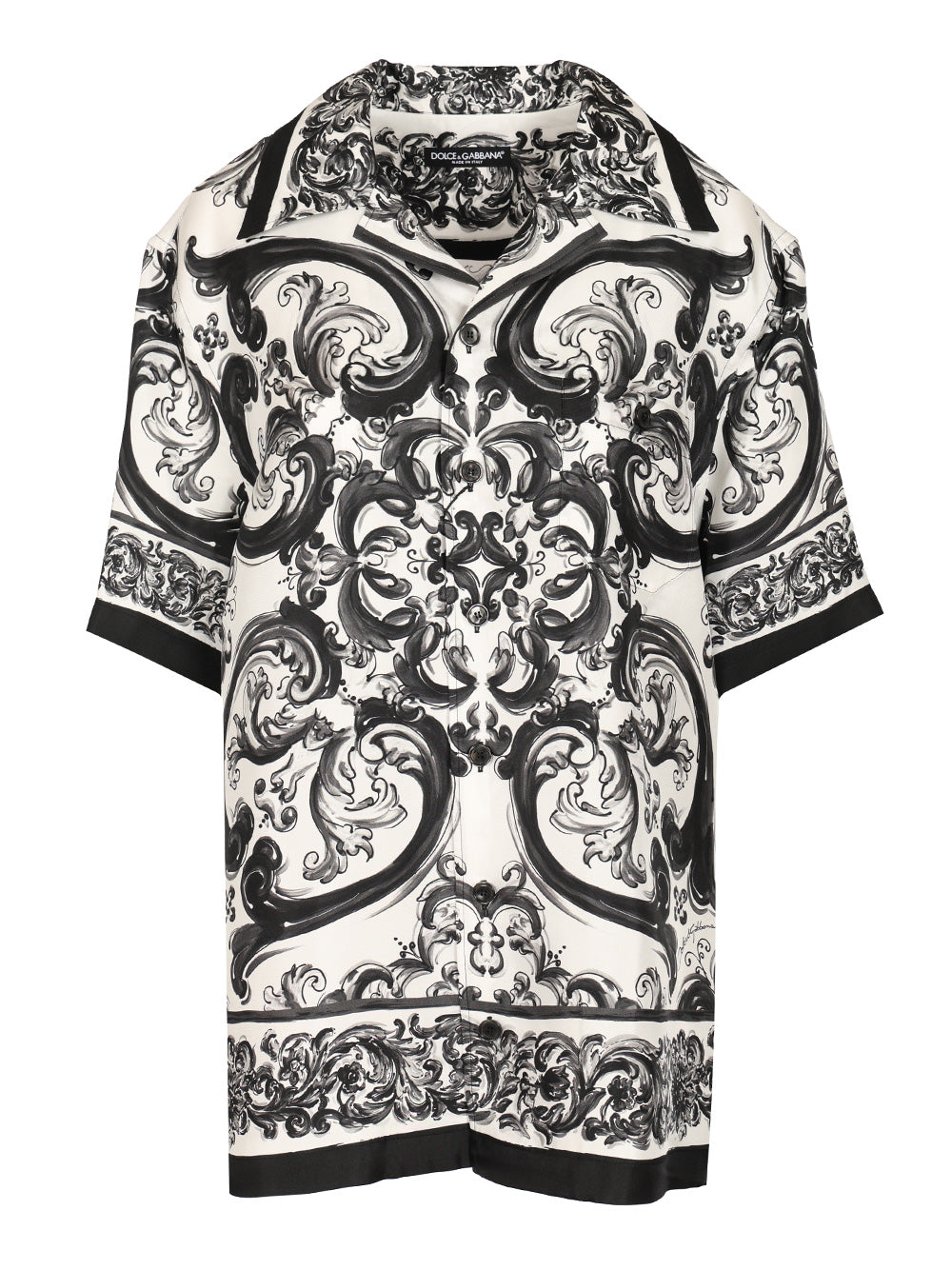 Dolce & Gabbana Hawaiian Shirt In Silk Twill With Maiolica Print Shirts - Black | 15c7a62ac9ec13033ae7b802123de3f1c4a1a8fb