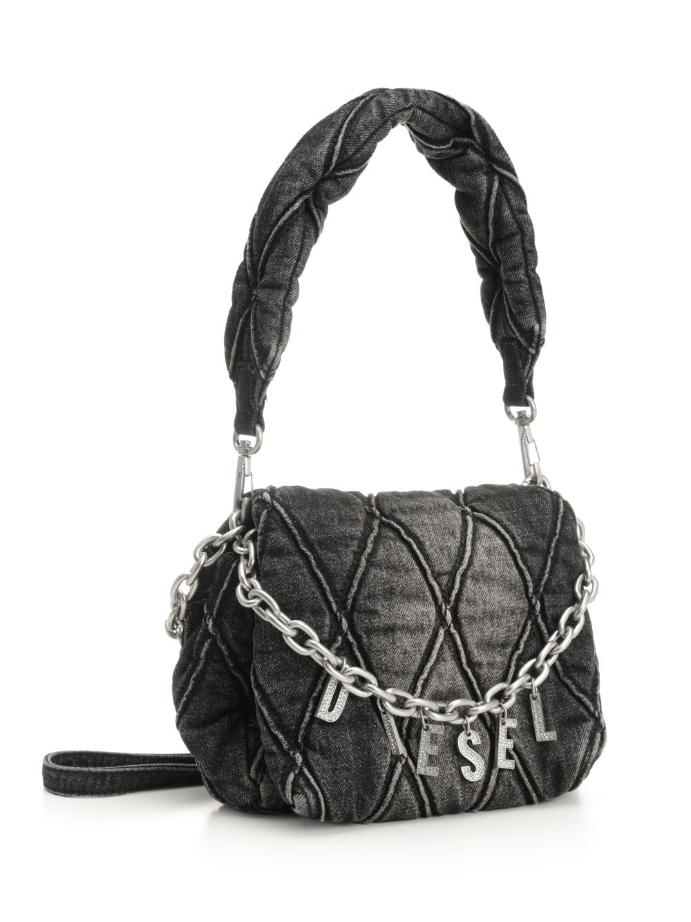 Diesel Charm-D Shoulder Bags - Black | 8a879612ba3c1590641ac4ecfd791740ad04267a