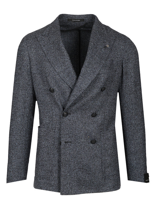 Double-Breasted Wool And Silk Blazer Jackets Blue
