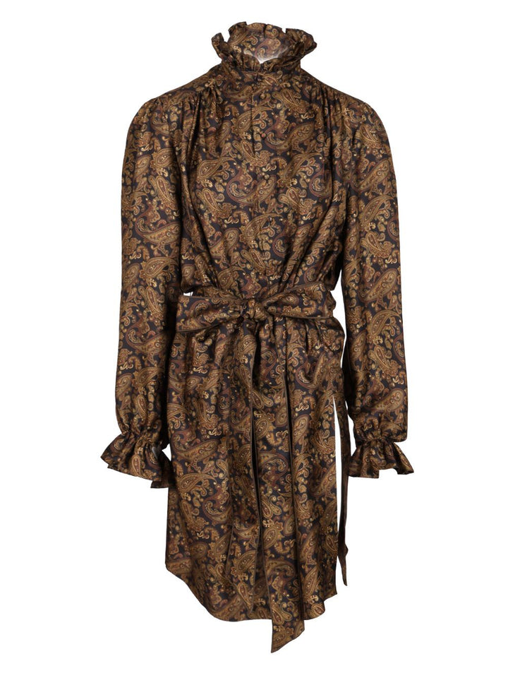 Saint Laurent Paisley Pattern Silk Twill Dress Dresses - Brown | 75239305a37af4ca8dc5337ca355d20929648986
