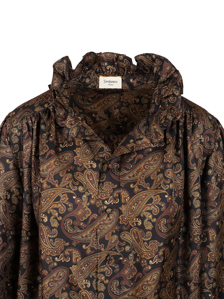 Saint Laurent Paisley Pattern Silk Twill Dress Dresses - Brown | 60bf7116bdd29ffd95f8aec97913ab6748cf5636