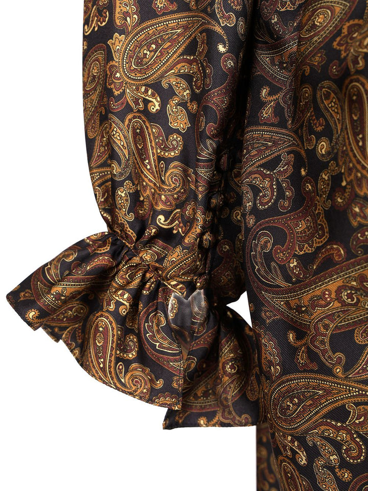 Saint Laurent Paisley Pattern Silk Twill Dress Dresses - Brown | 04f149c9dd57292f6eb4e9c3dceed1dfa9fcebb3
