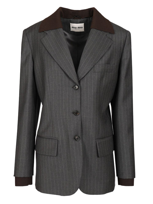 Tailored Single-Breasted Blazer Jackets Grey