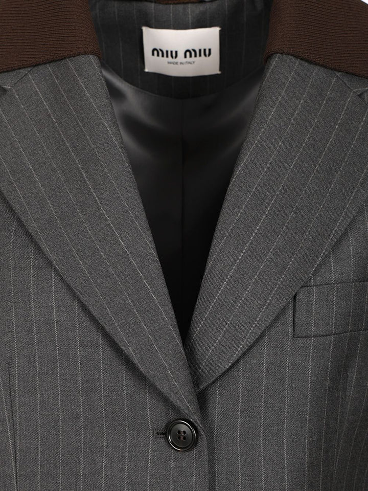 Miu Miu Tailored Single-Breasted Blazer Jackets - Grey | 9dbb850dcc30e1b213b4b755afb37c75ab10a28e