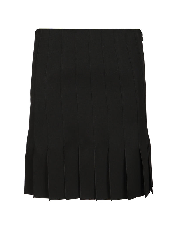 Pleated Wool Mini Skirt Black