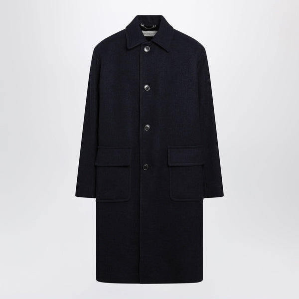 Navy Blue Single-Breasted Wool Coat