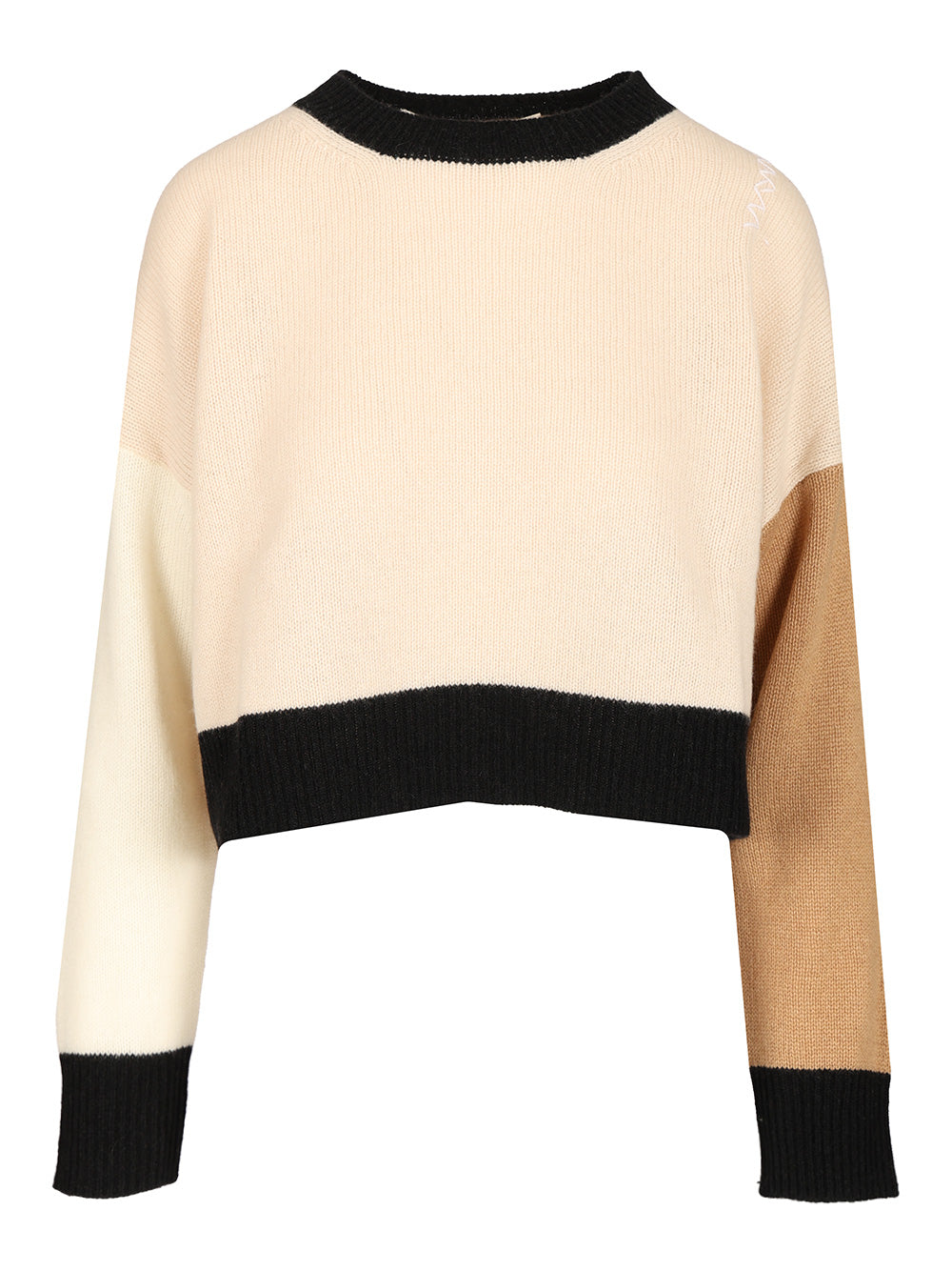 Marni Short Cashmere Sweater With Color Block Knitwear - Rose | abf0dd93be15842ad4e53eb3cd996127e0dd809a